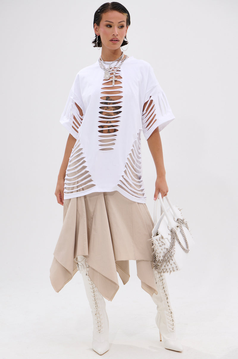 SLASHED UP OVERSIZED SHORT SLEEVE TEE