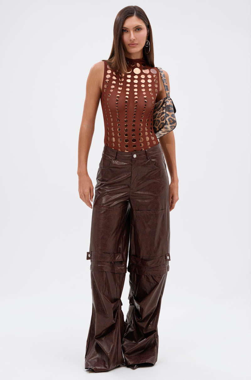 NOT MY FAULT SLEEVELESS BODYSUIT IN BROWN