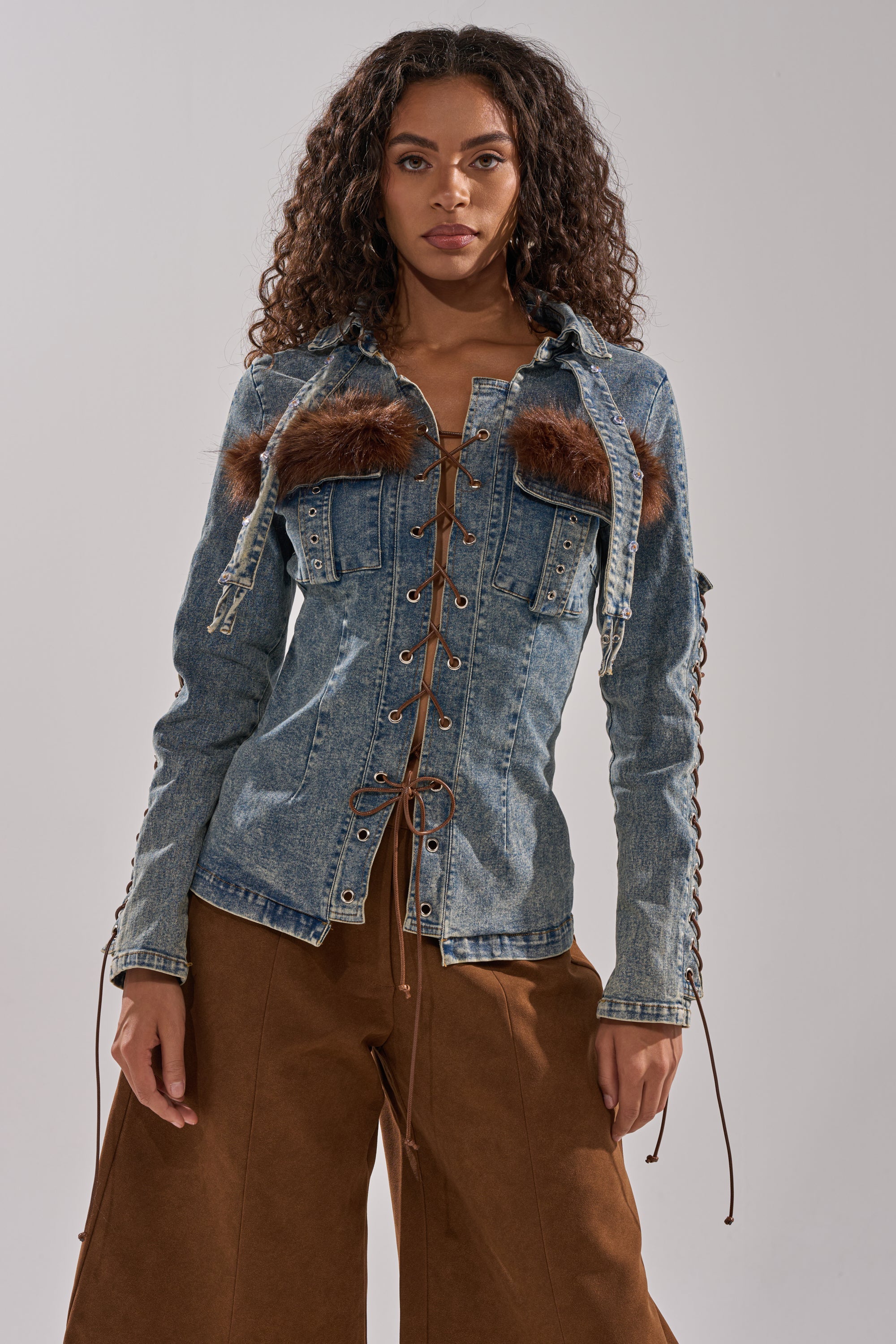 TRY ME BABY LACE UP DENIM TOP