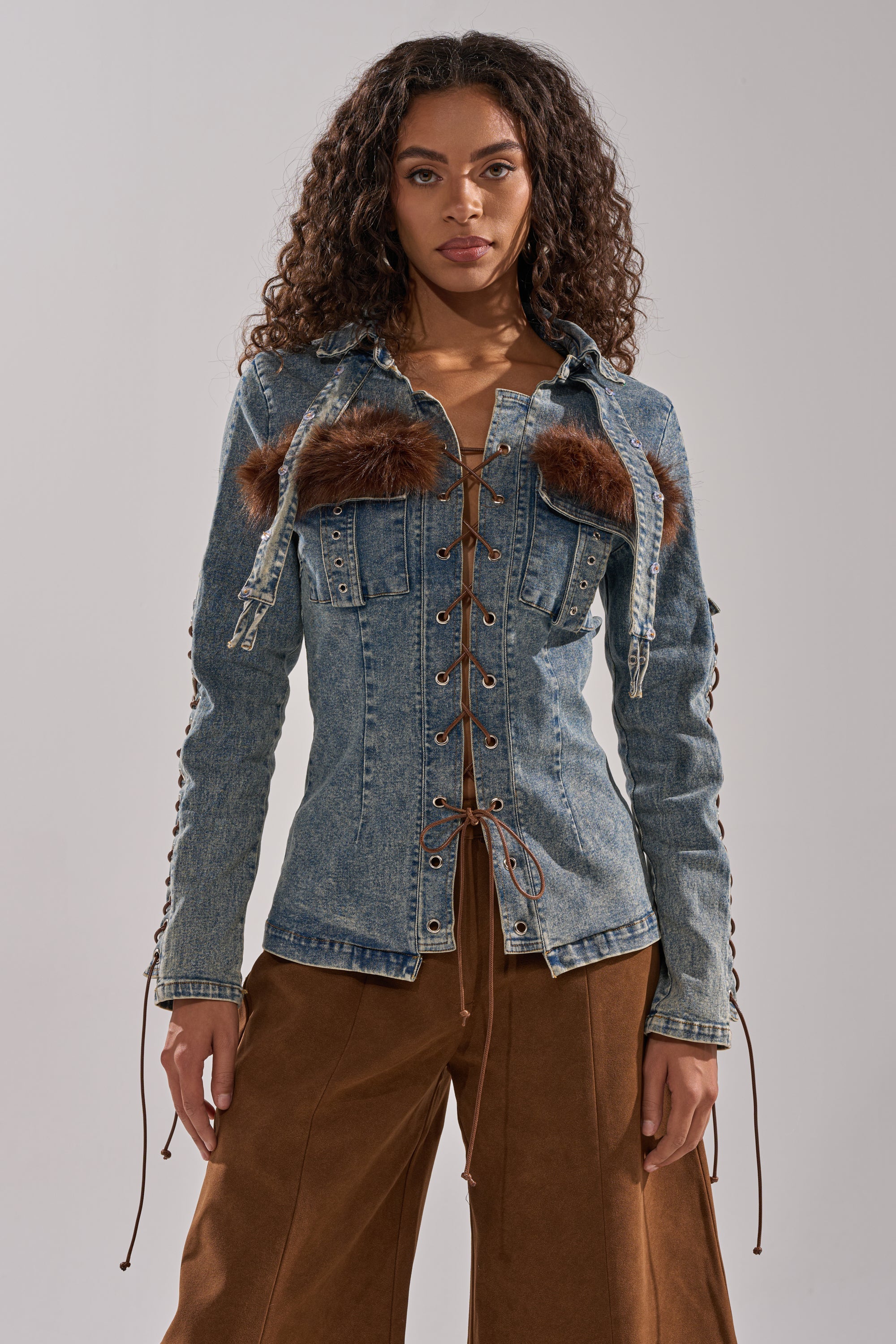 TRY ME BABY LACE UP DENIM TOP