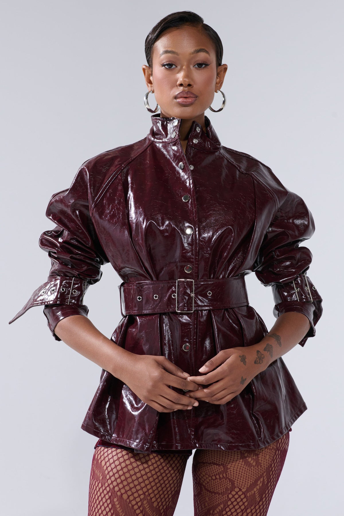 ON FIRE FAUX LEATHER BUTTON DOWN