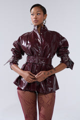 ON FIRE FAUX LEATHER BUTTON DOWN