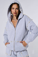 PEARL DETAIL ZIP UP SWEATSHIRT
