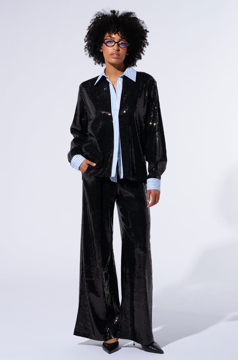 TRUE STORY SEQUIN BUTTON DOWN BLOUSE