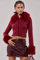 EASE MY MIND CARDIGAN WITH FUR TRIM