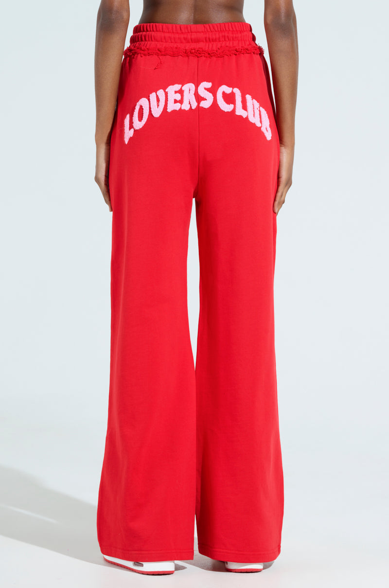 LOVERS CLUB WIDE LEG JOGGER IN RED