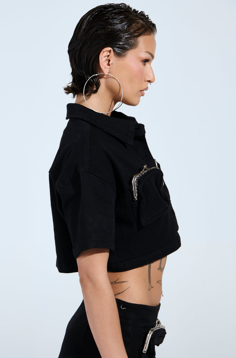 GIVE ME THE MONEY HONEY BUTTON DOWN TOP