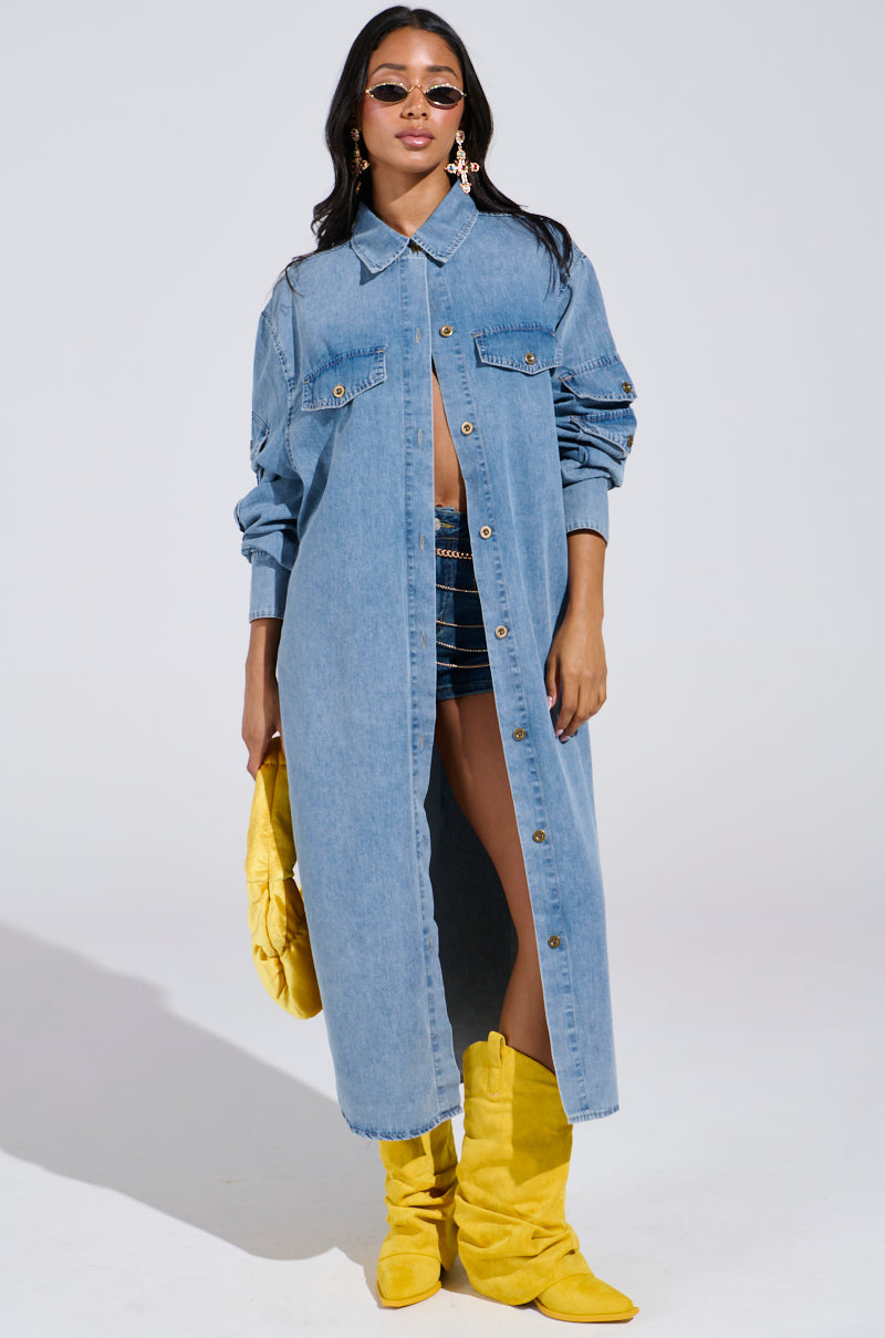 COMFORT QUEEN CHAMBRAY LONG DUSTER