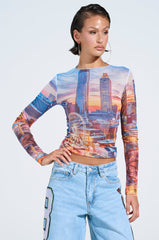 CITY LIGHTS MESH LONG SLEEVE TOP