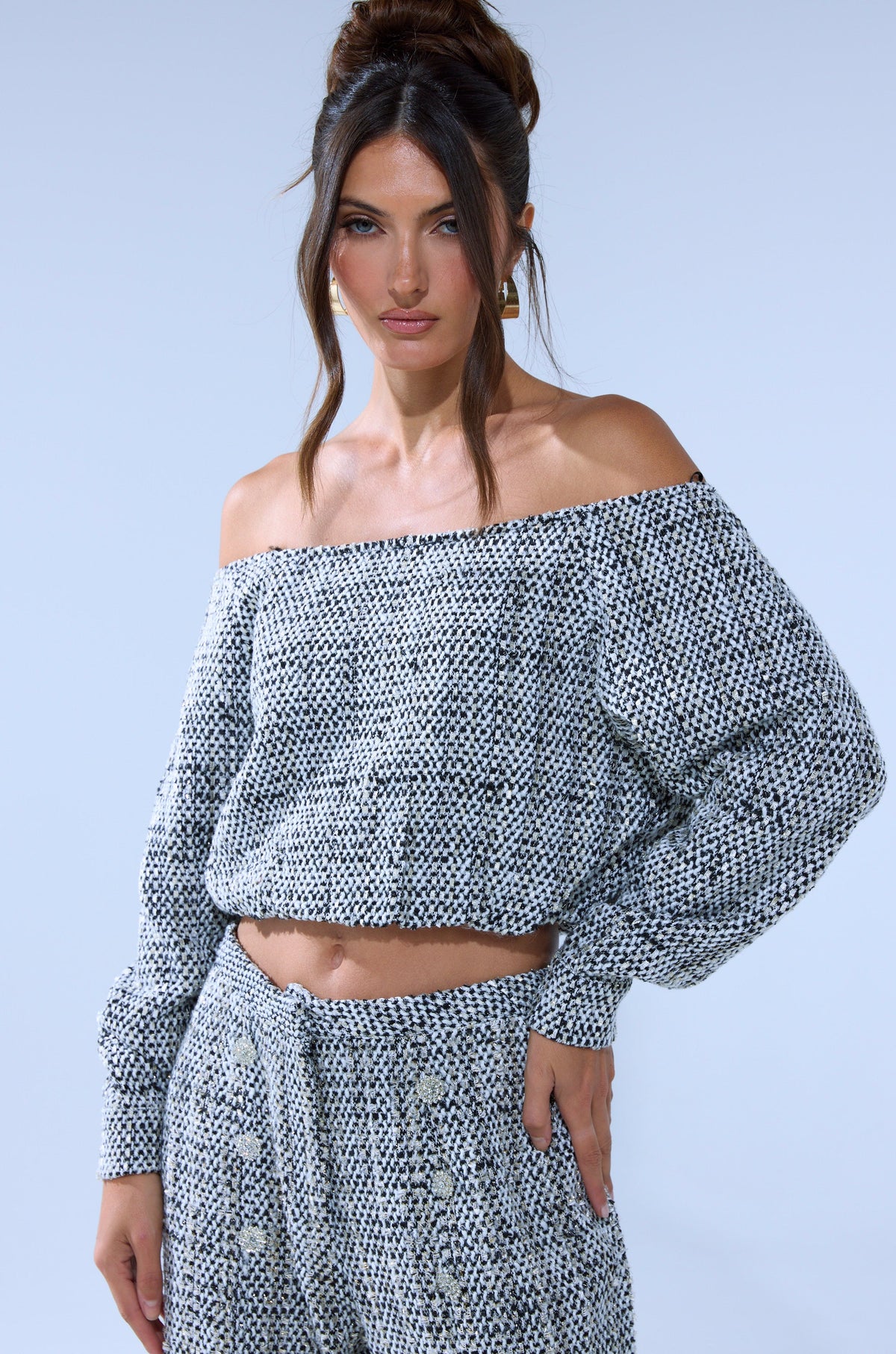 DRESSY VIBES OFF THE SHOULDER SWEATSHIRT