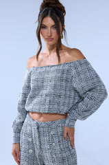 DRESSY VIBES OFF THE SHOULDER SWEATSHIRT