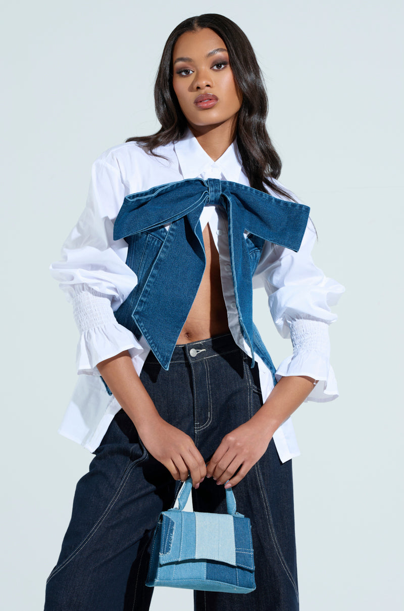 JULIE DENIM BOW BUTTON DOWN