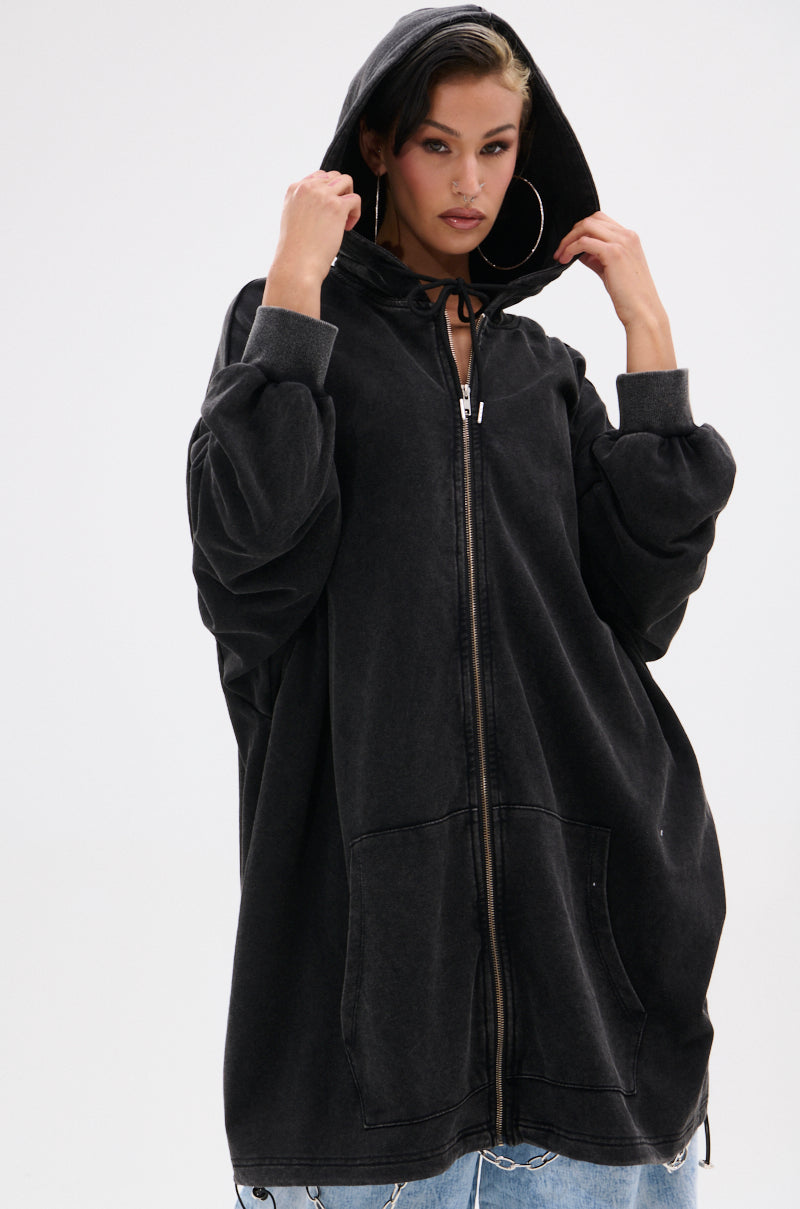 BELIEVE WHAT YOU HEARD OVERSIZED ZIP UP SWEATSHIRT