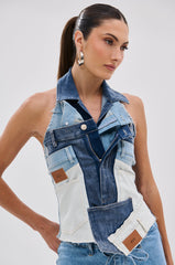 ALWAYS RIGHT DENIM ABSTRACT BLOUSE