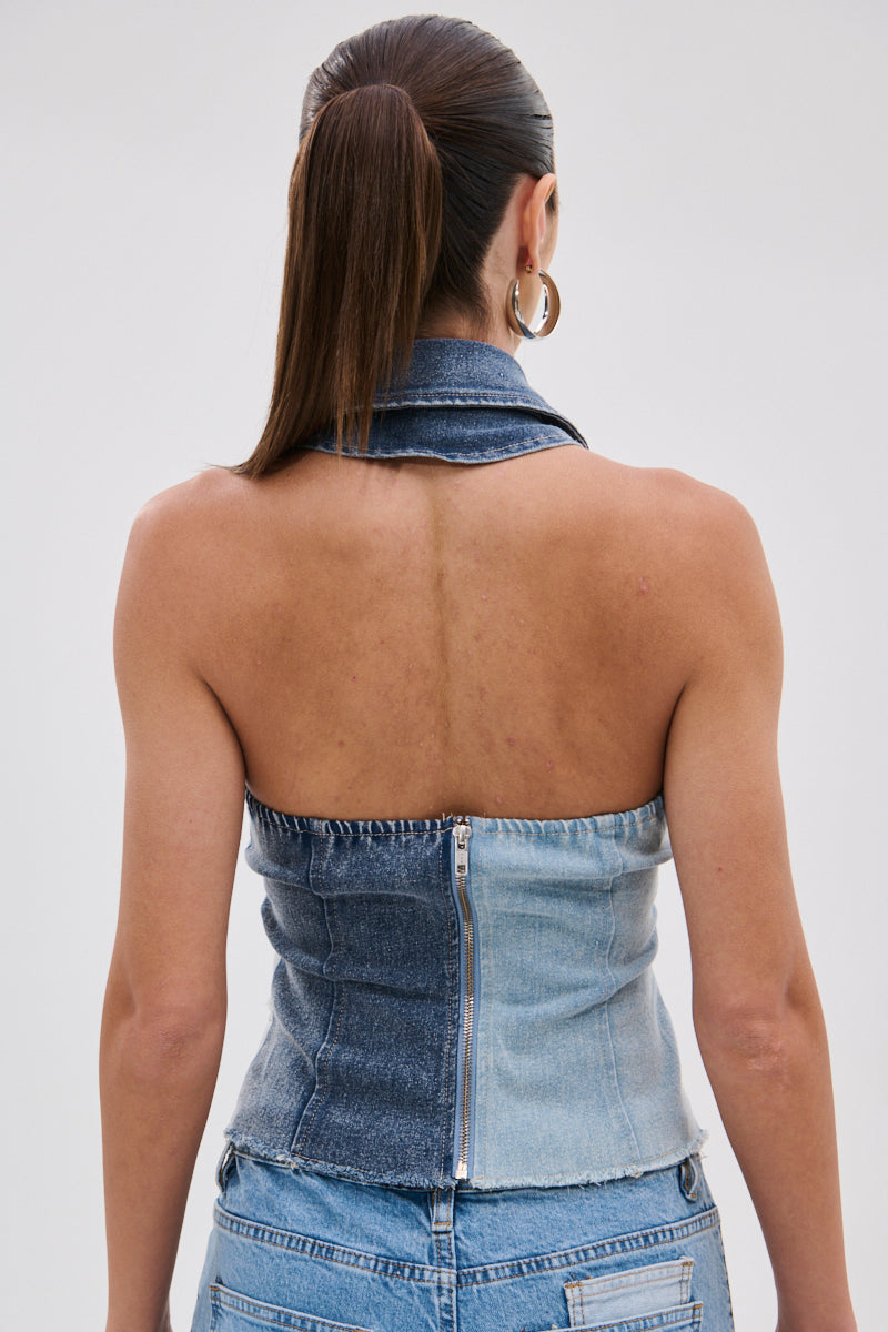 ALWAYS RIGHT DENIM ABSTRACT BLOUSE