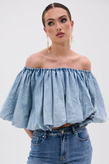 NEVER GOING TO STOP BLOUSE IN DENIM