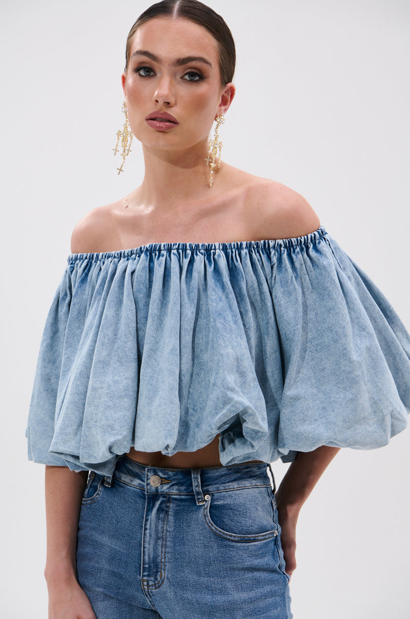 NEVER GOING TO STOP BLOUSE IN DENIM
