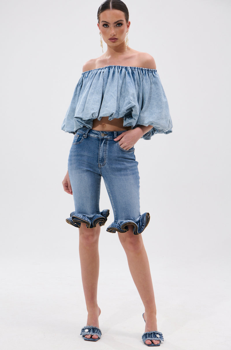 NEVER GOING TO STOP BLOUSE IN DENIM