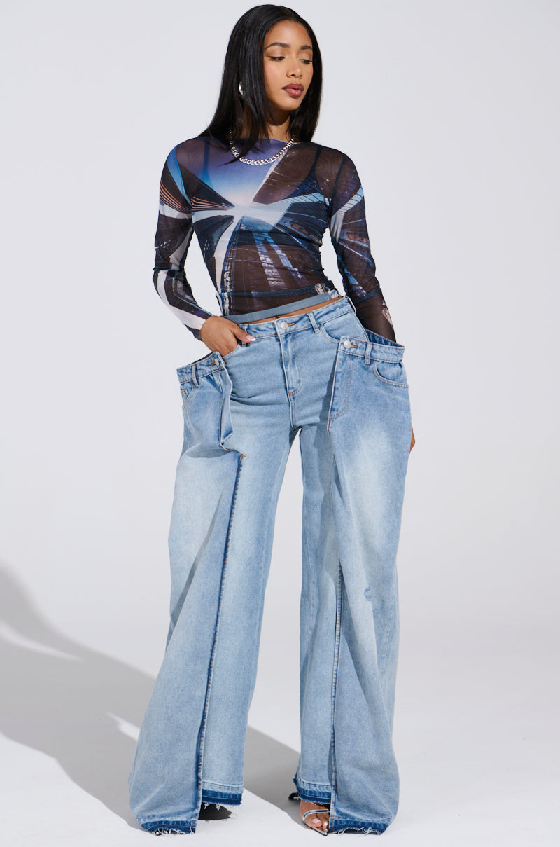 SEEING DOUBLE DECONSTRUCTED DENIM JEANS