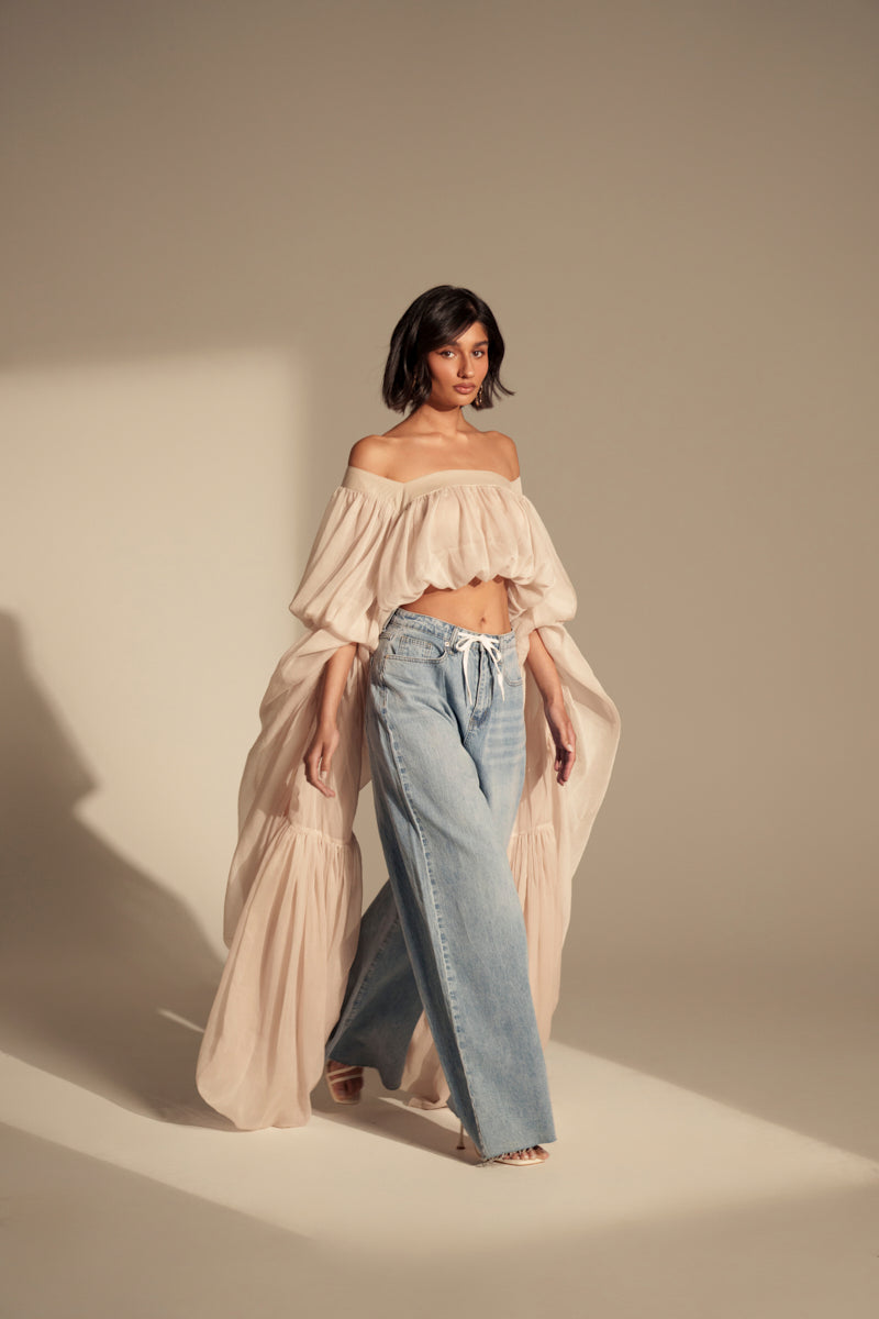 SLOUCHY SQUARE NECK LONG SLEEVE BLOUSE TOP