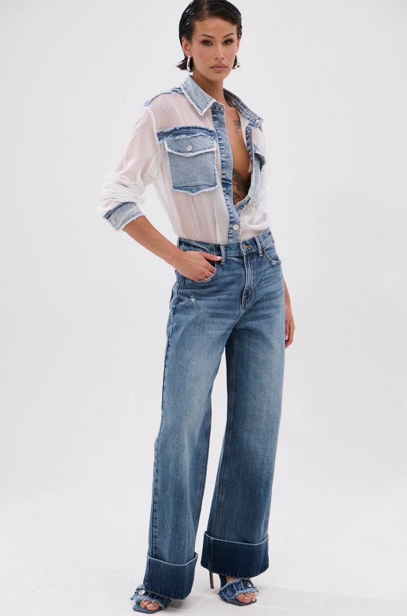 LET IT GO CHIFFON BUTTON DOWN