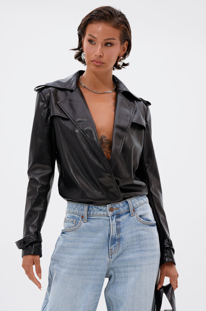 TRACIE FAUX LEATHER BLAZER BODYSUIT