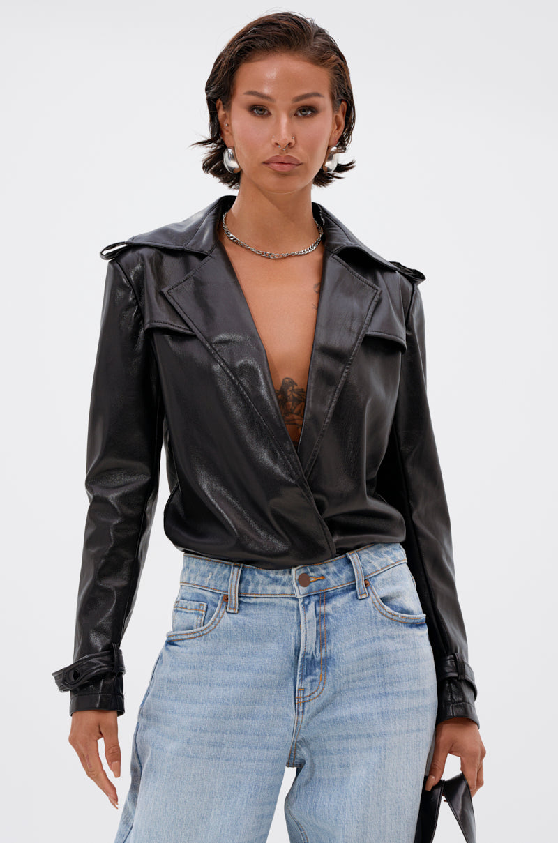 TRACIE FAUX LEATHER BLAZER BODYSUIT