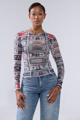 GIMME THE MONEY MESH LONG SLEEVE