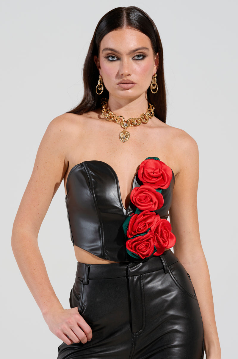 ROSE PETALS CORSET TOP IN BLACK MULTI