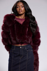 JOLENE FAUX FUR COAT IN BURGUNDY