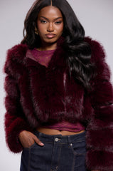 JOLENE FAUX FUR COAT IN BURGUNDY