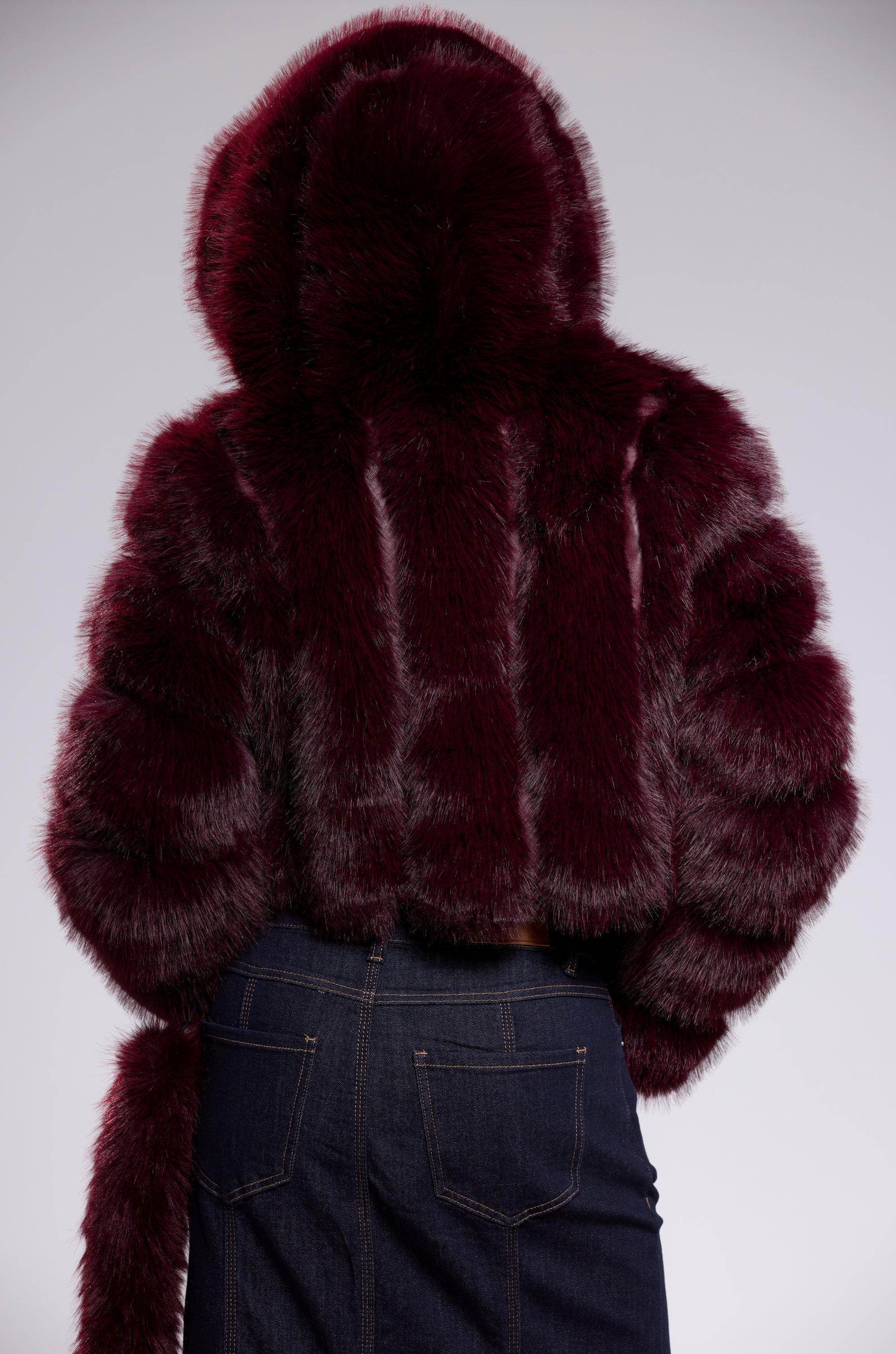 JOLENE FAUX FUR COAT IN BURGUNDY