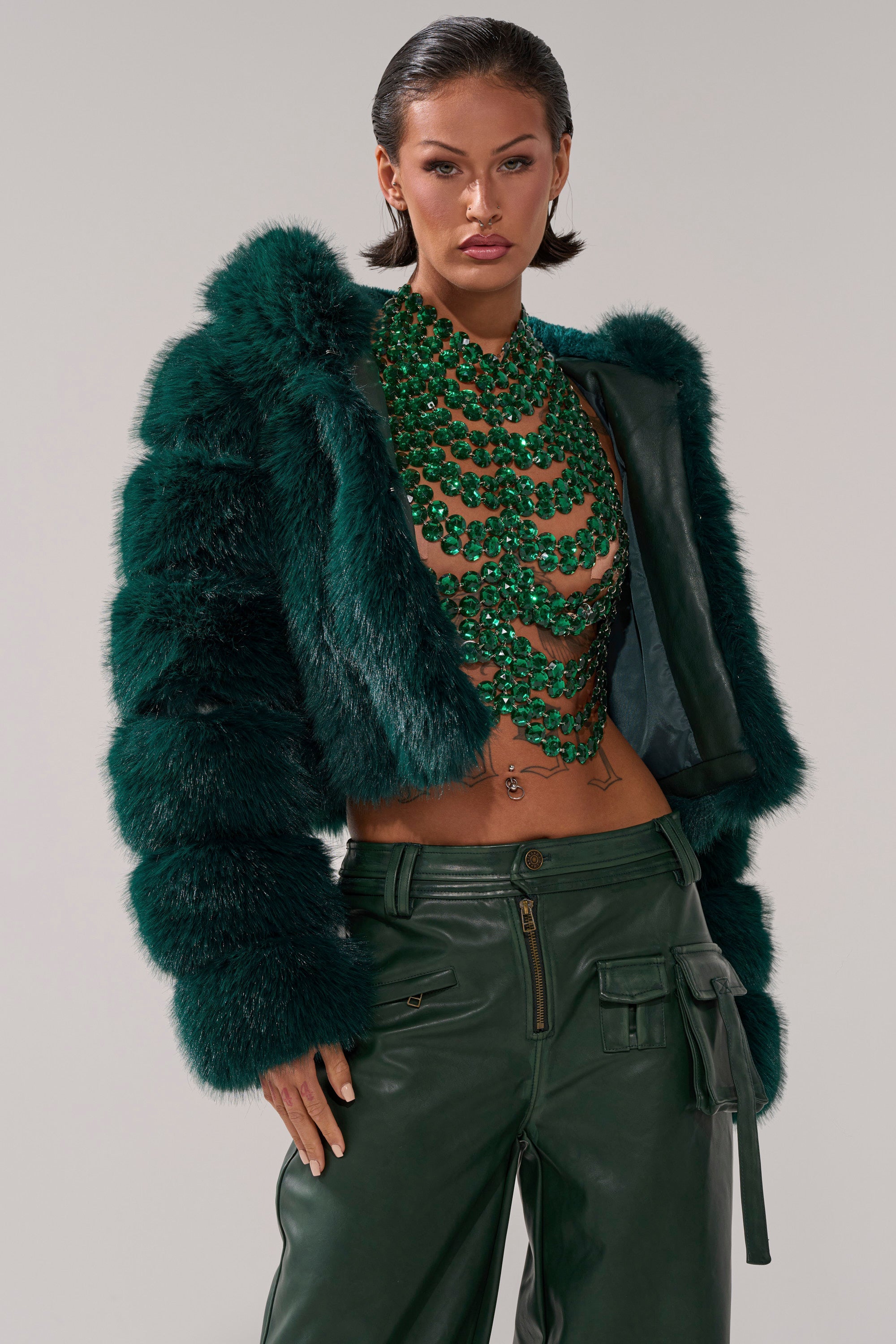 JOLENE FAUX FUR COAT IN EMERALD GREEN