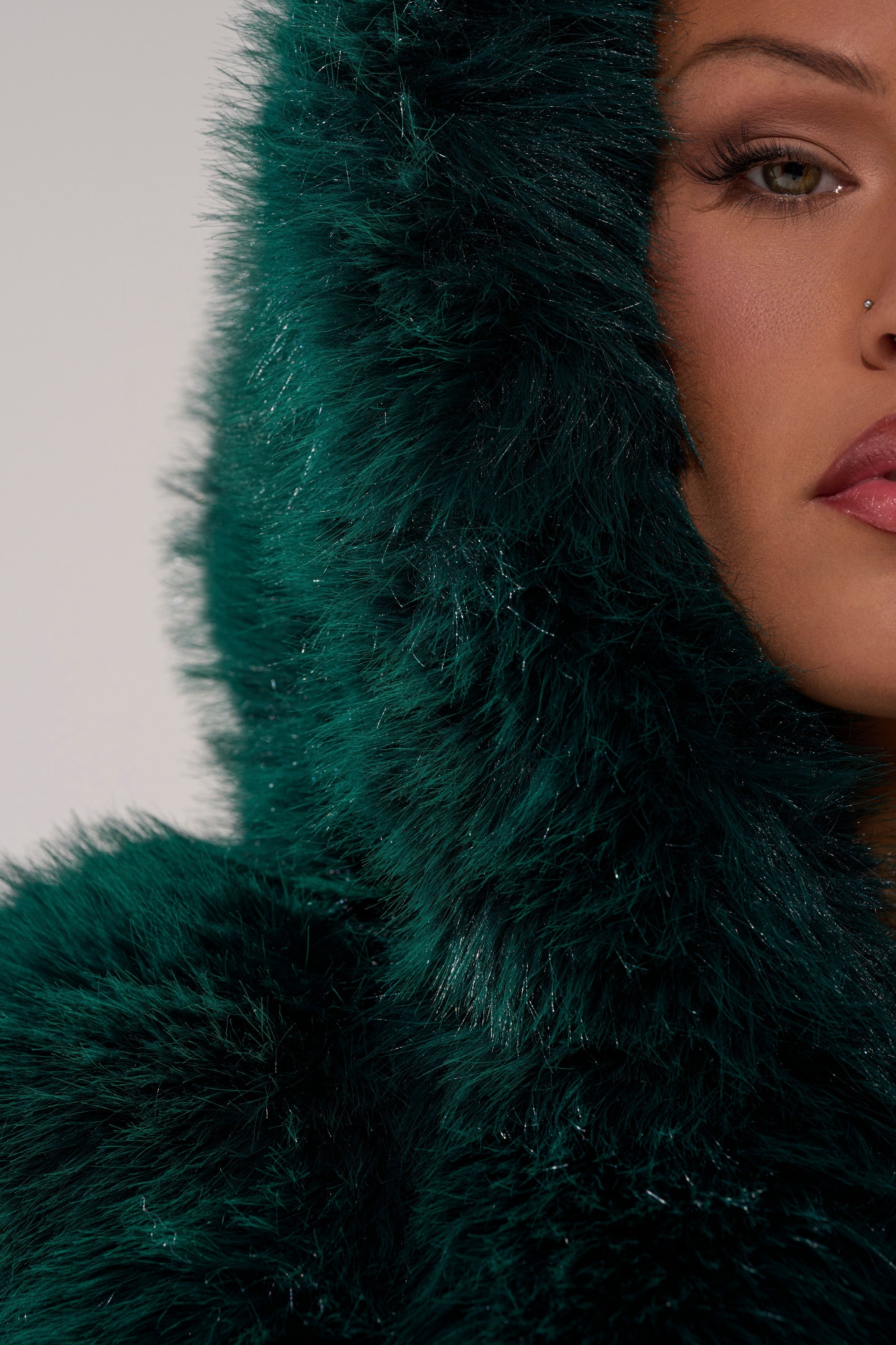 JOLENE FAUX FUR COAT IN EMERALD GREEN