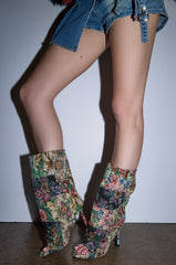 AZALEA WANG JONICE FLORAL RHINESTONE EMBELLISHED OPEN TOE BOOTIE