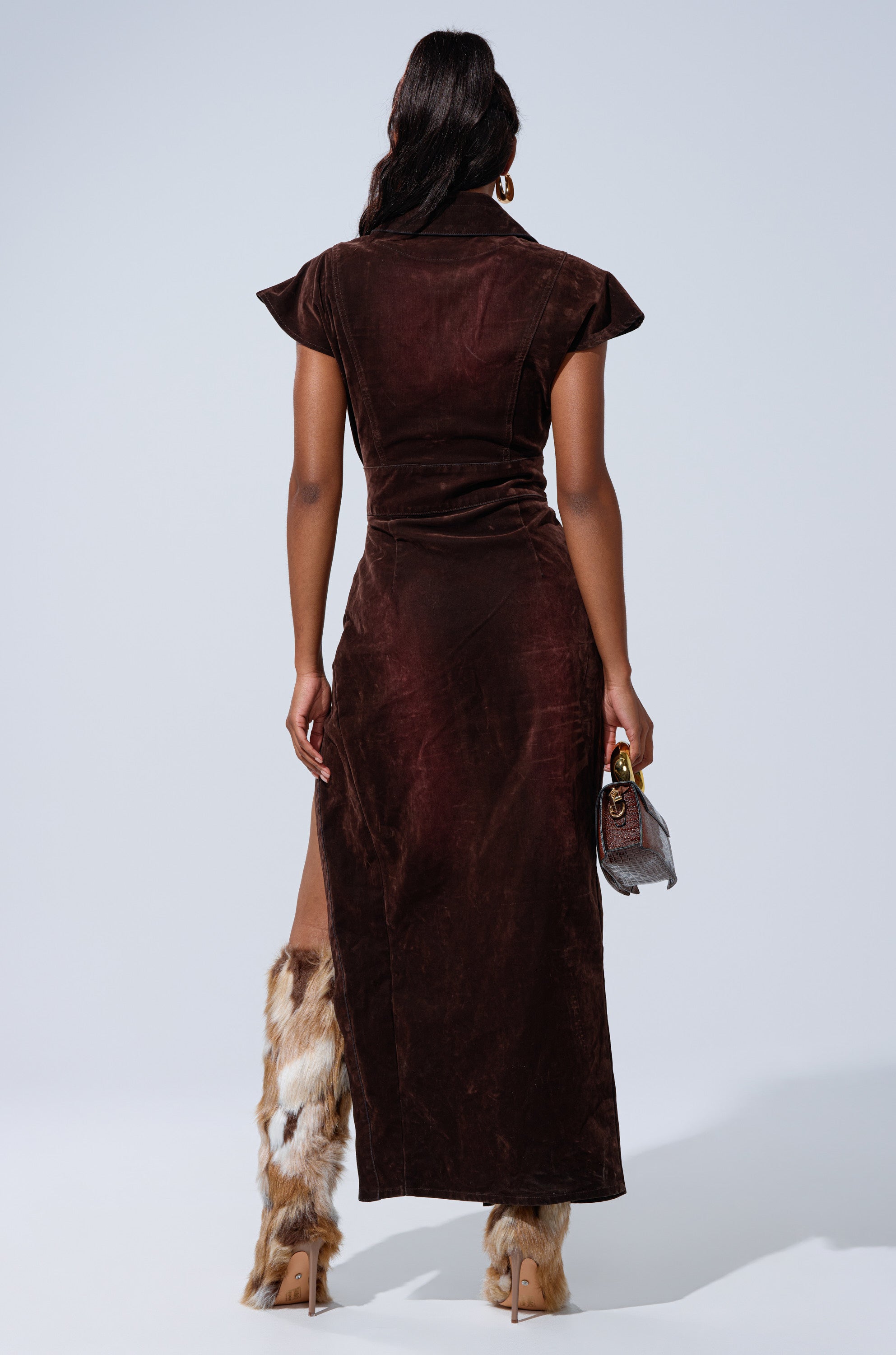 CHELSEA BUTTON DOWN MAXI DRESS IN VELVET DENIM