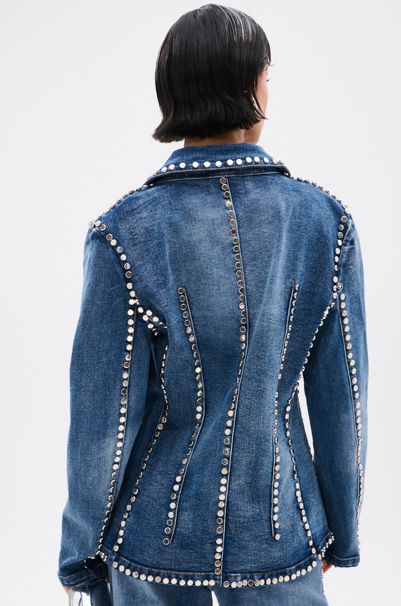 MY OWN THING STUDDED DENIM BLAZER