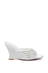 AZALEA WANG JUNIUS WHITE EMBELLISHED WEDGE SANDAL