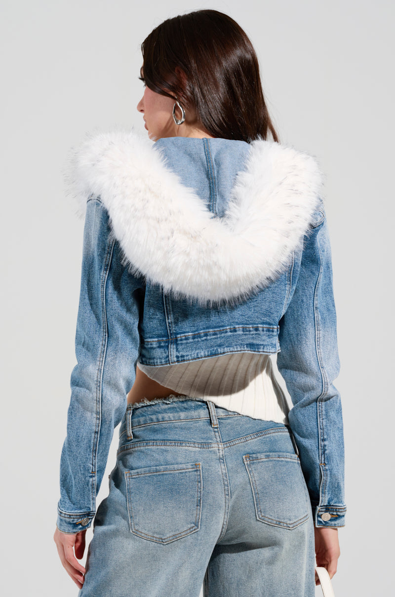 SITTING PRETTY FUR TRIM DENIM JACKET