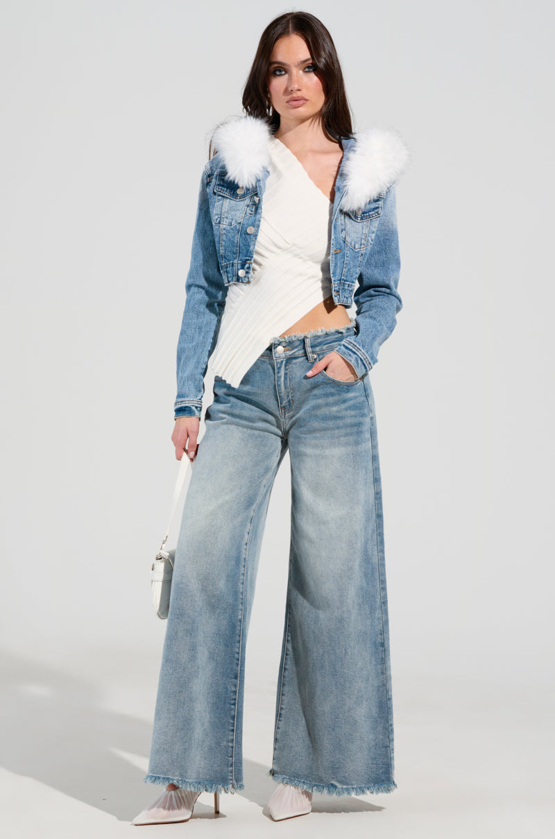 SITTING PRETTY FUR TRIM DENIM JACKET