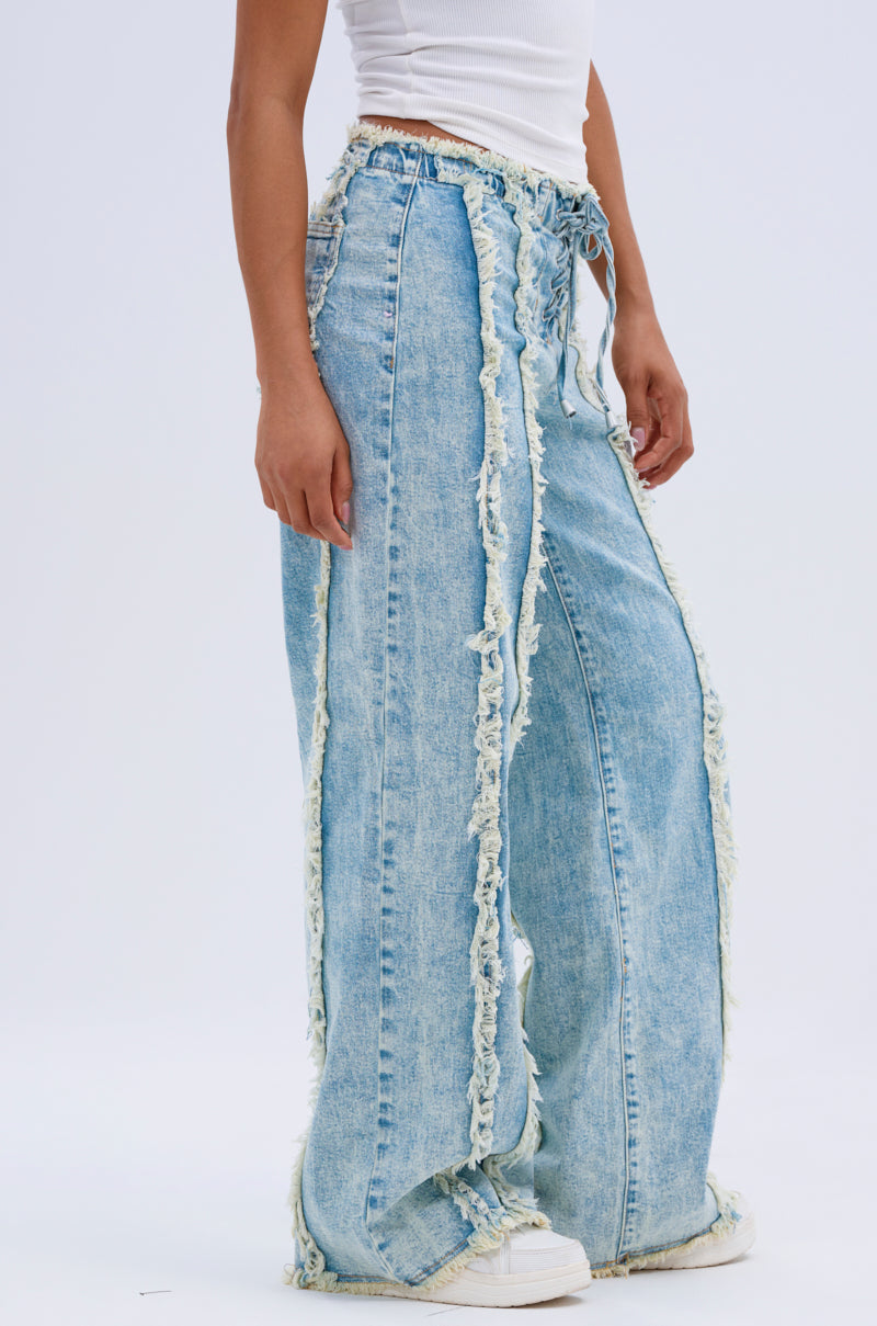 EILEEN DISTRESSED LACE UP WIDE LEG JEAN