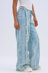 EILEEN DISTRESSED LACE UP WIDE LEG JEAN