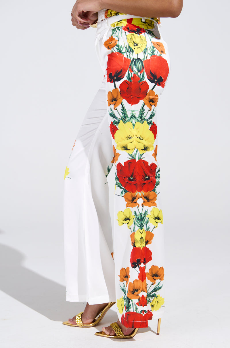 MIND MY OWN FLORAL SATIN TROUSERS