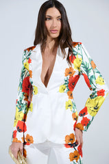 MIND MY OWN FLORAL SATIN BLAZER