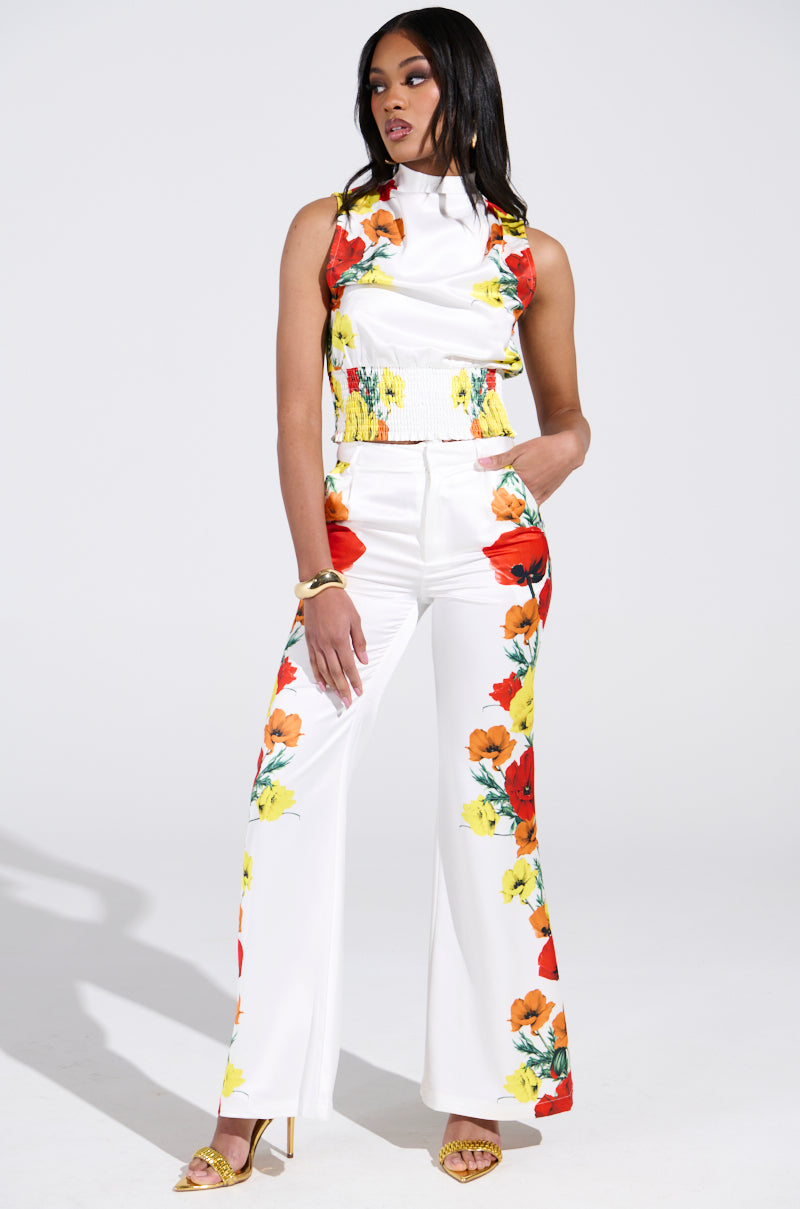 MIND MY OWN FLORAL SATIN BLOUSE