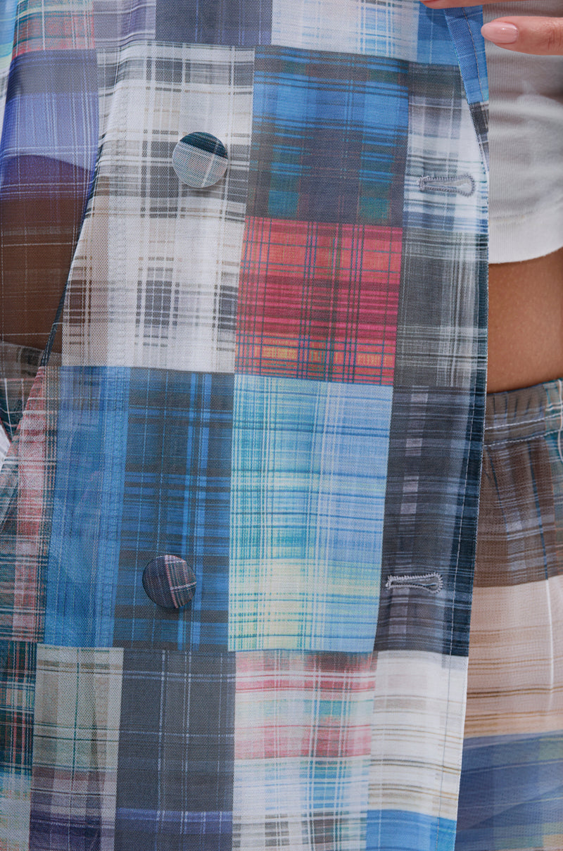 LIVING THE LIFE PLAID MESH TRENCH