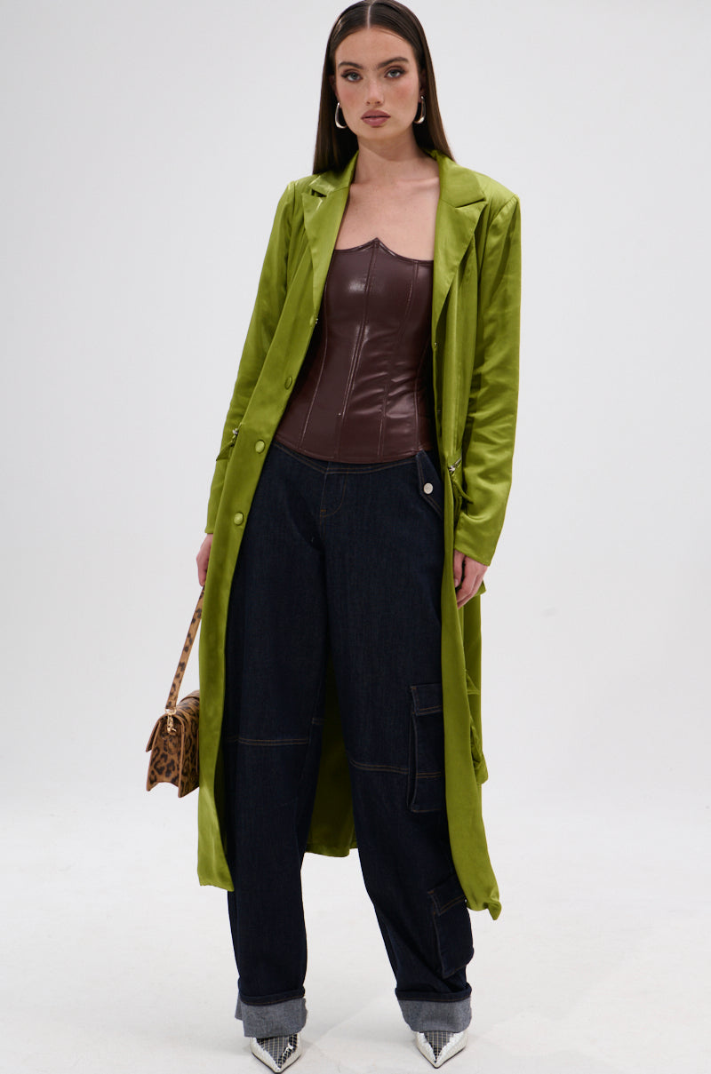 OUTTA TIME SATIN CARGO TRENCH