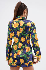 DOZEN ROSES SATIN BLAZER IN NAVY