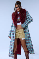 TEA FOR TWO FUR TRIM TRENCH IN BLUE