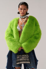SLIME TIME FAUX FUR COAT IN LIME